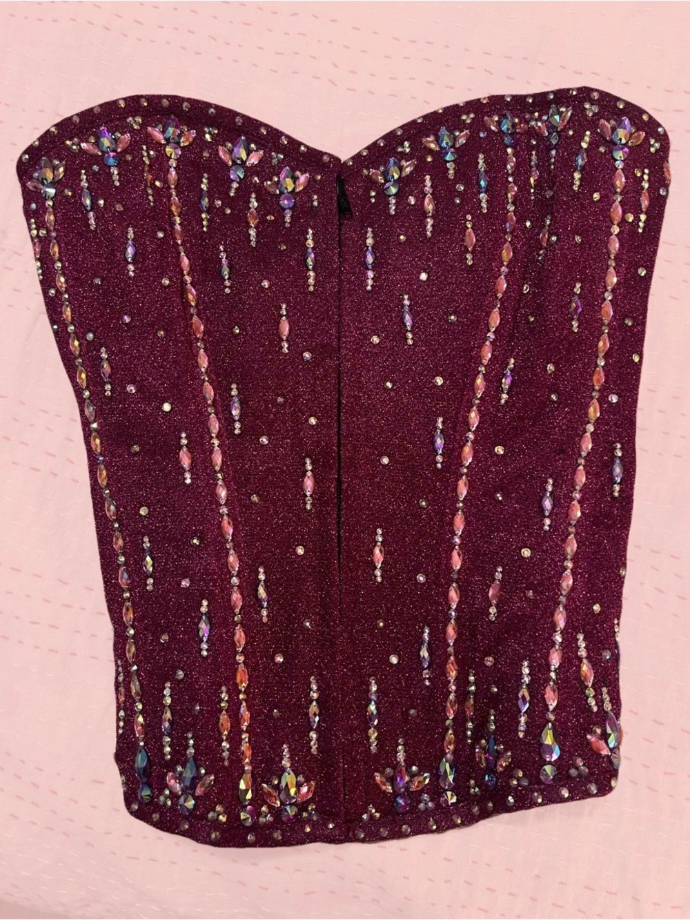 Rhinestone Embellished Raspberry Glitter Zipper Corset (XL) #showgirl #burlesque